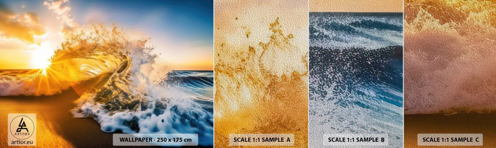 Échantillon de Papier Peint Premium Sand - S'amuser dans le sable - Vague, Mer, Eau - 100x30 cm