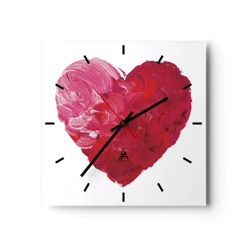 Horloge murale - Pendule murale - Un cœur rose et rouge peint au pinceau - 30x30cm - All you need is love - Décoration murale moderne pour le salon et la chambre ARTTOR