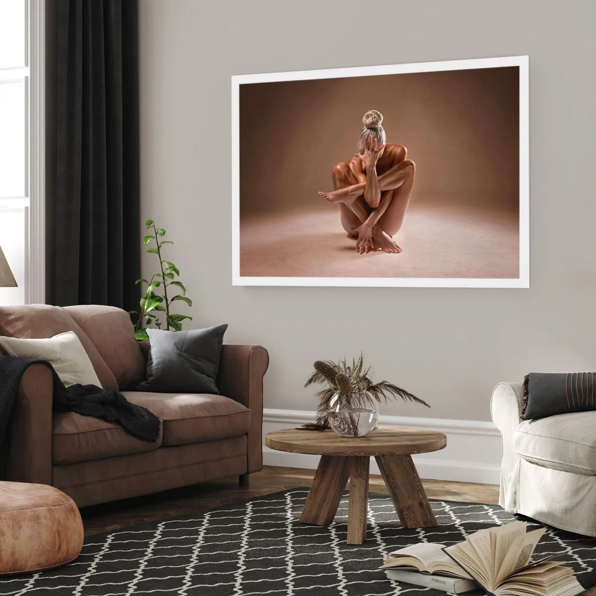 Affiche - Poster - Silhouette artistique d'une femme sur fond beige - 100x70cm - Unité du corps et de l'âme - Décoration murale moderne pour le salon et la chambre ARTTOR