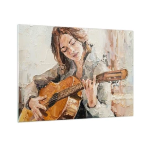 Impression sur verre - Image sur verre - Une fille jouant de la guitare dans un style impressionniste - 70x50cm - Concerto pour guitare et coeur de fille - Décoration murale moderne pour le salon et la chambre ARTTOR