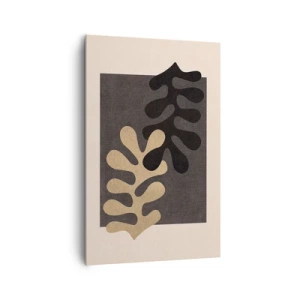 Impression sur toile - Image sur toile - Feuilles abstraites en noir et beige sur un fond rectangulaire - 80x120cm - Absence et complément - Décoration murale moderne pour le salon et la chambre ARTTOR