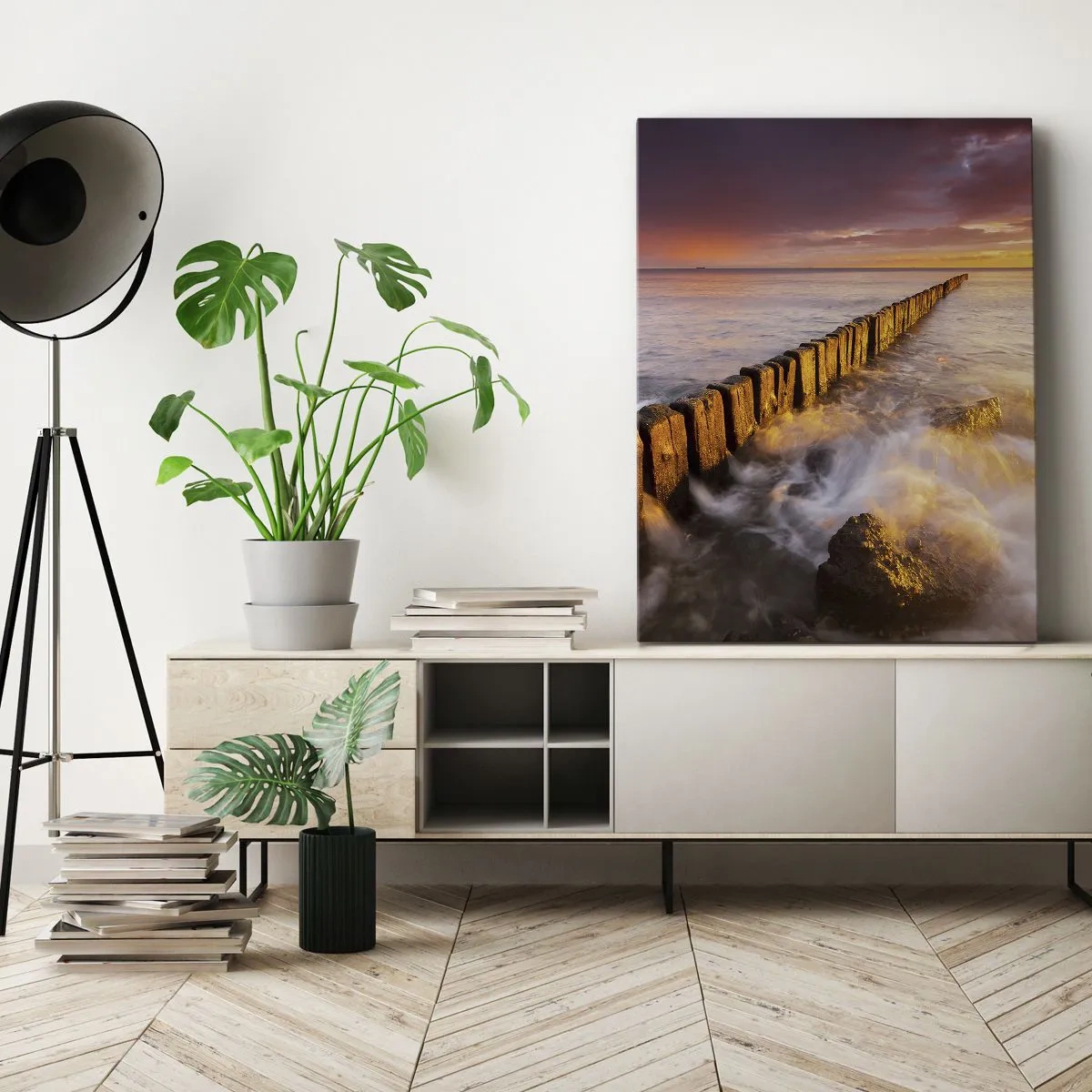 Impression sur toile - Image sur toile - Un paysage pittoresque au bord de la mer au coucher du soleil - 50x70cm - La douceur des vagues - Décoration murale moderne pour le salon et la chambre ARTTOR
