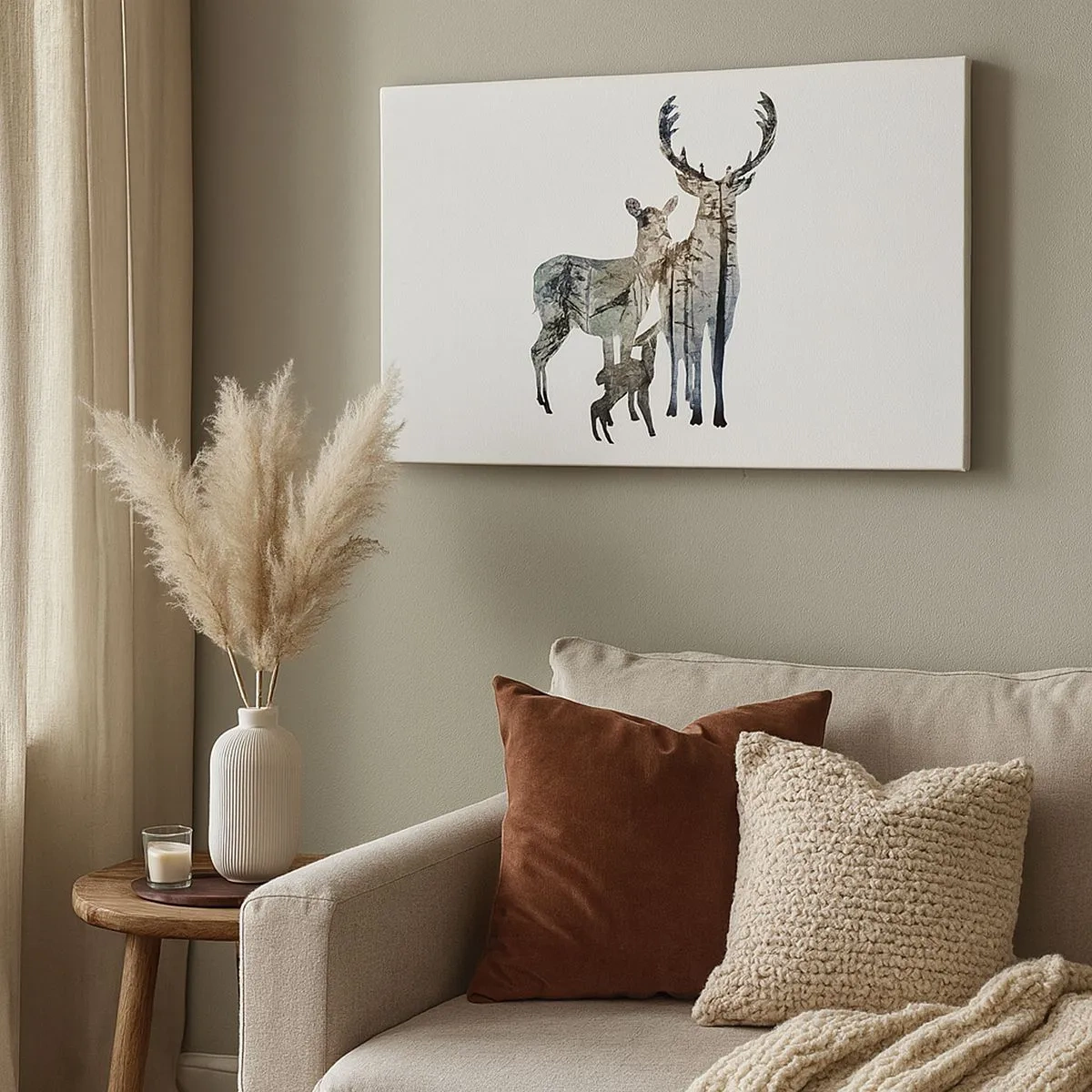 Impression sur toile - Image sur toile - Paysage forestier aux silhouettes de cerfs - 70x50cm - Photographie de famille - Décoration murale moderne pour le salon et la chambre ARTTOR