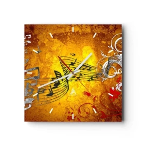Horloge murale - Pendule murale - Notes de musique abstraites sur un fond coloré avec des ornements - 30x30cm - Que la musique coule - Décoration murale moderne pour le salon et la chambre ARTTOR