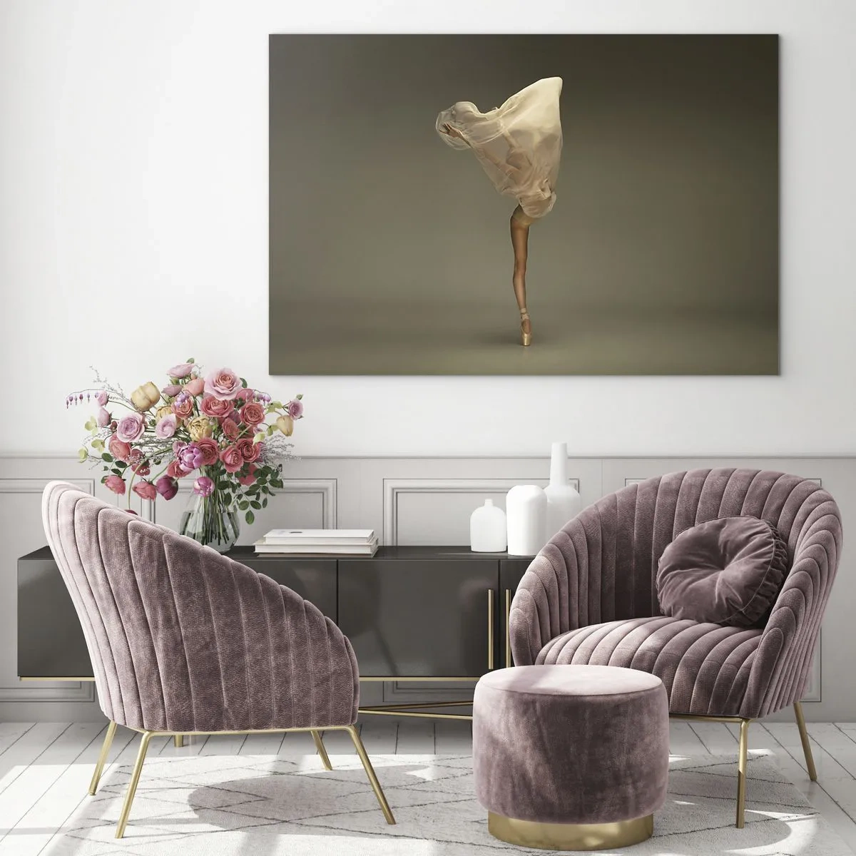 Impression sur verre - Image sur verre - Une danseuse dans une pose délicate avec son voile relevé - 120x80cm - Il va bientôt s'envoler - Décoration murale moderne pour le salon et la chambre ARTTOR