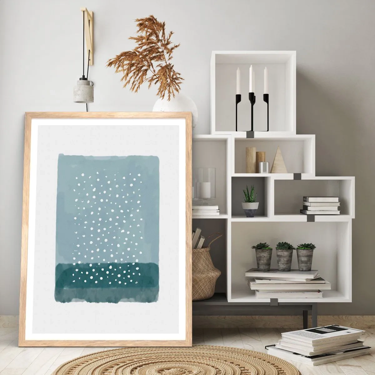 Affiche dans un chêne clair - Poster - Évolution de bleus - 40x50 cm
