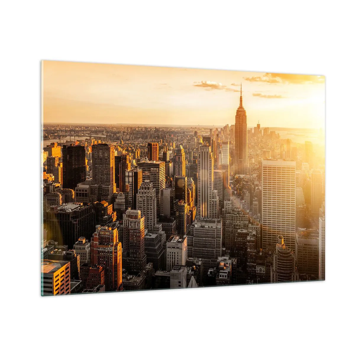 Impression sur verre - Image sur verre - Horizon de New York au coucher du soleil - 100x70cm - Grandir au soleil - Décoration murale moderne pour le salon et la chambre ARTTOR