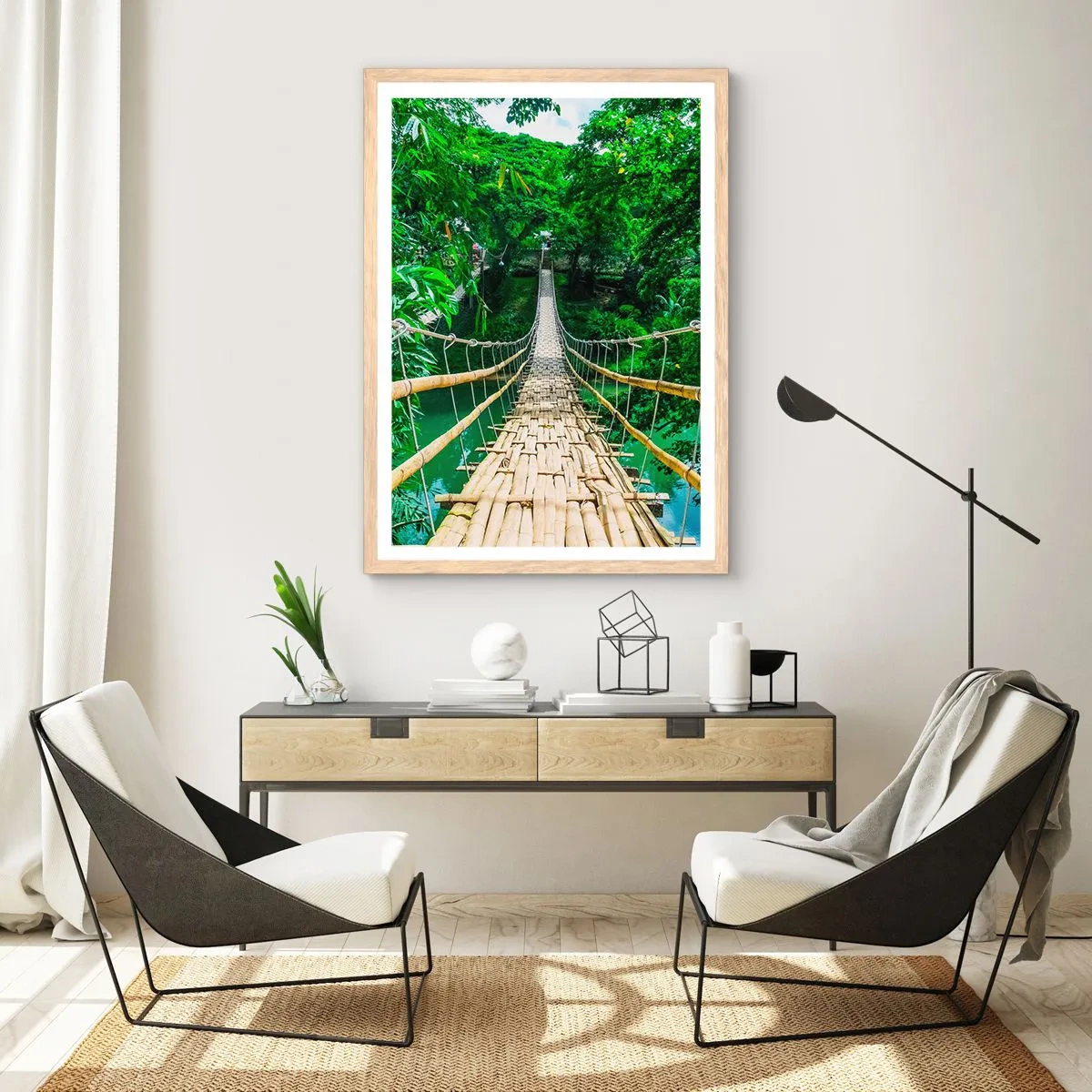 Affiche dans un chêne clair - Poster - Pont de singe en pleine nature - 50x70 cm