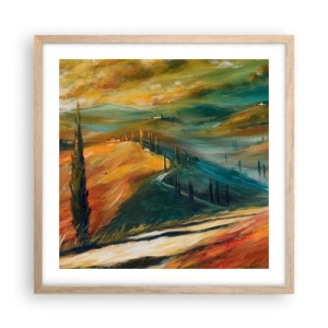 Affiche dans un chêne clair - Poster - paysage toscan - 50x50 cm