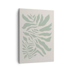 Impression sur toile - Image sur toile - Un motif de brindilles délicat avec des feuilles dans une nuance de vert émeraude - 50x70cm - Brindille d'émeraude - Décoration murale moderne pour le salon et la chambre ARTTOR