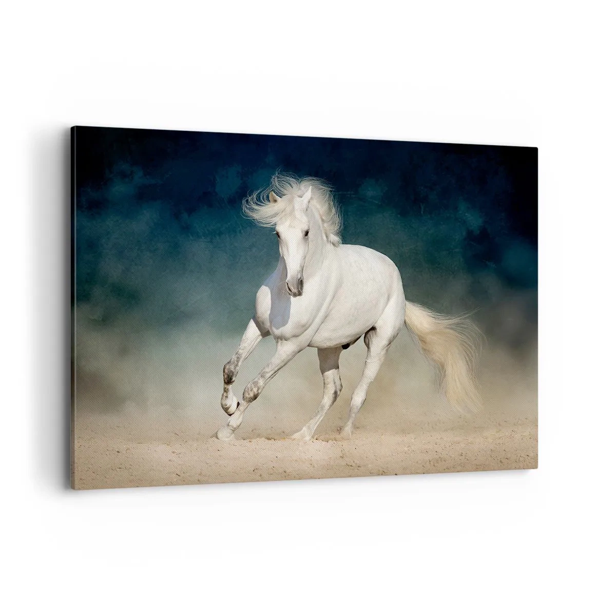 Impression sur toile - Image sur toile - Un cheval blanc galopant dans un ciel flou - 120x80cm - La liberté à l'état pur - Décoration murale moderne pour le salon et la chambre ARTTOR