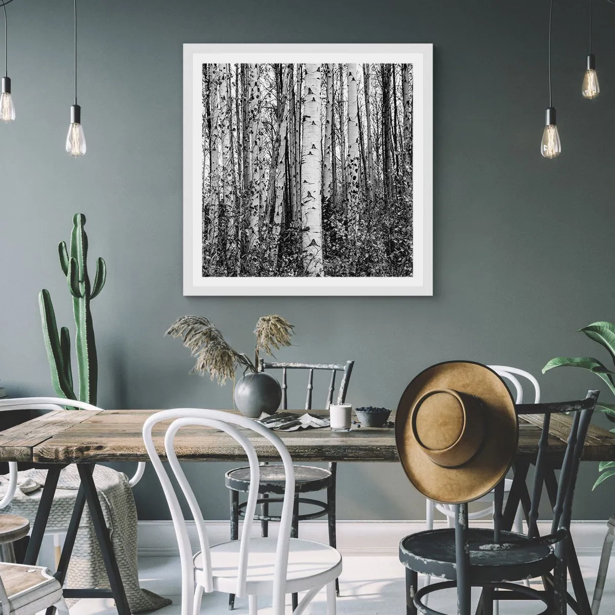 Affiche dans un cadre blanc - Poster - Enchevêtrement de bouleau - 40x40 cm