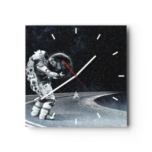 Horloge murale - Pendule murale - Astronaute avec la Terre contre le ciel étoilé - 30x30cm - Sur la Voie Lactée - Décoration murale moderne pour le salon et la chambre ARTTOR