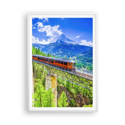Affiche dans un cadre blanc - Poster - Train dans les Alpes - 70x100 cm