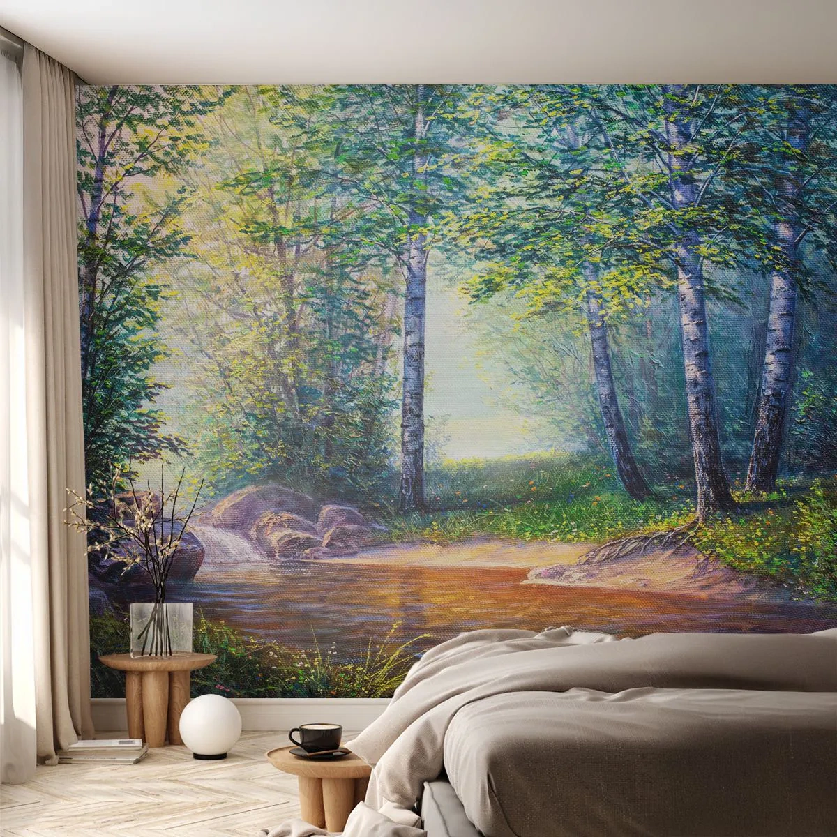 Papier Peint Autocollant Deluxe Sticker - Paysage idyllique - Paysage, Forêt, Rivière - 100x70 cm