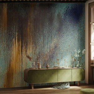 Papier Peint Photo Premium Sand - Composition abstraite en or et turquoise - 100x70cm - Une composition de couleirs non fortuite - Décoration murale moderne pour le salon et la chambre ARTTOR