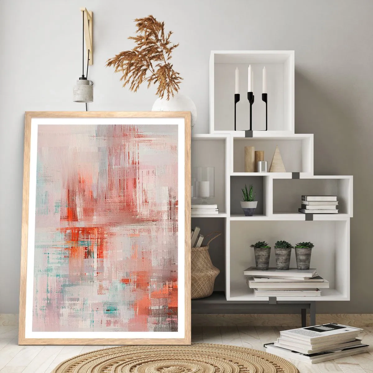 Affiche dans un chêne clair - Poster - Brumeux. Mais rose - 50x70 cm