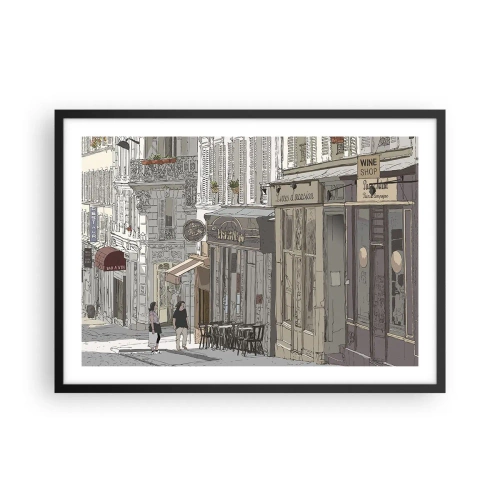 Affiche dans un cadre noir - Poster - Illustration d'une rue de la ville avec des cafés et des magasins - 70x50cm - Joie de la ville - Décoration murale moderne pour le salon et la chambre ARTTOR