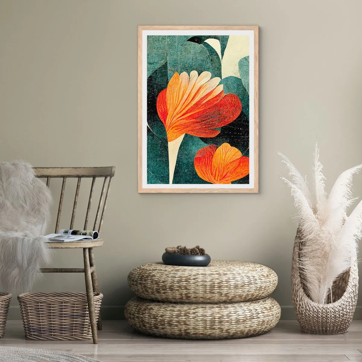 Affiche dans un chêne clair - Poster - La chaleur des tropiques et la fraîcheur de la verdure - 50x70 cm