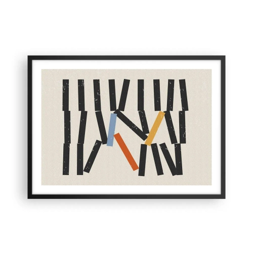 Affiche dans un cadre noir - Poster - Composition abstraite avec des rectangles colorés et noirs - 70x50cm - Dominos – composition - Décoration murale moderne pour le salon et la chambre ARTTOR