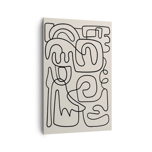 Impression sur toile - Image sur toile - Motif d'art linéaire abstrait en noir sur fond clair - 80x120cm - Suivez les indices - Décoration murale moderne pour le salon et la chambre ARTTOR