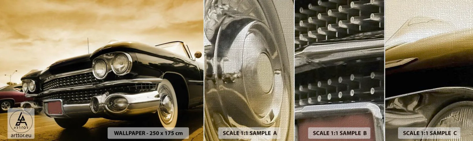 Échantillon de Papier Peint Premium Canvas - Les classiques ne passent jamais - Voiture, Automobile, Rétro - 100x30 cm
