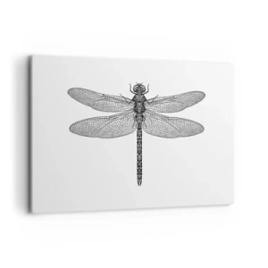 Impression sur toile - Image sur toile - Dessin noir et blanc d'une libellule sur fond blanc dans un style minimaliste - 100x70cm - Précision de la nature - Décoration murale moderne pour le salon et la chambre ARTTOR