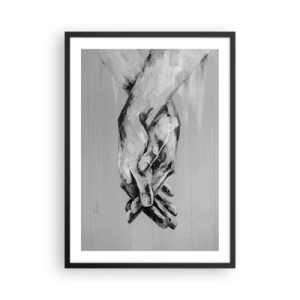Affiche dans un cadre noir - Poster - Une image monochrome de mains jointes sur un fond gris. - 50x70cm - Début... - Décoration murale moderne pour le salon et la chambre ARTTOR