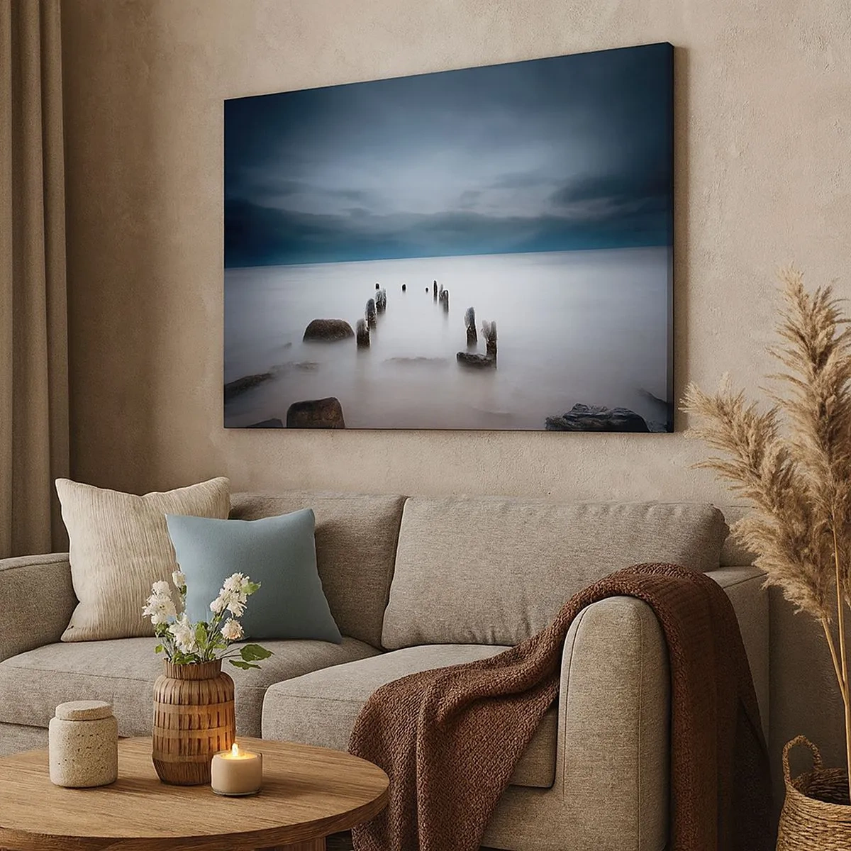 Impression sur toile - Image sur toile - La vieille jetée sur fond de mer calme - 70x50cm - Lac pensif - Décoration murale moderne pour le salon et la chambre ARTTOR
