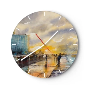 Horloge murale - Pendule murale - Une promenade le long de la promenade du bord de mer au crépuscule - 30x30cm - La vie sur le rivage - Décoration murale moderne pour le salon, la cuisine et la chambre ARTTOR