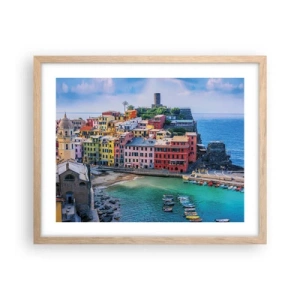 Affiche dans un chêne clair - Poster - Petite ville magique de méditerranée - 50x40 cm