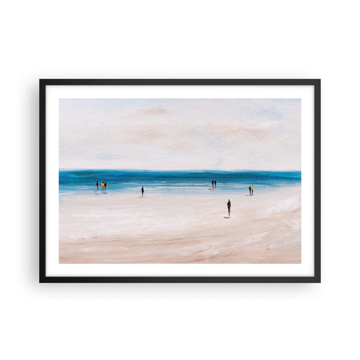 Affiche dans un cadre noir - Poster - Une plage avec des gens sur fond de mer calme - 70x50cm - Un besoin naturel - Décoration murale moderne pour le salon et la chambre ARTTOR