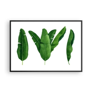 Affiche dans un cadre noir - Poster - Trois feuilles de bananier dans une approche artistique - 100x70cm - Symétrie verte - Décoration murale moderne pour le salon et la chambre ARTTOR