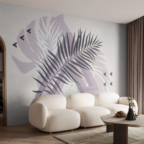 Papier Peint Photo Premium Canvas - L'ombre de l'obscurité - Graphique, Feuille de palmier, Morceau - 200x140 cm
