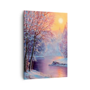 Impression sur toile - Image sur toile - Paysage d'hiver avec rivière et arbres au lever du soleil - 50x70cm - Couleurs d'hiver - Décoration murale moderne pour le salon et la chambre ARTTOR