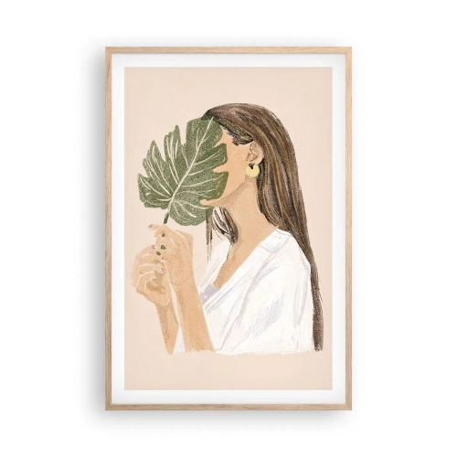 Affiche dans un chêne clair - Poster - Portrait mystérieux avec un éventail - 61x91 cm