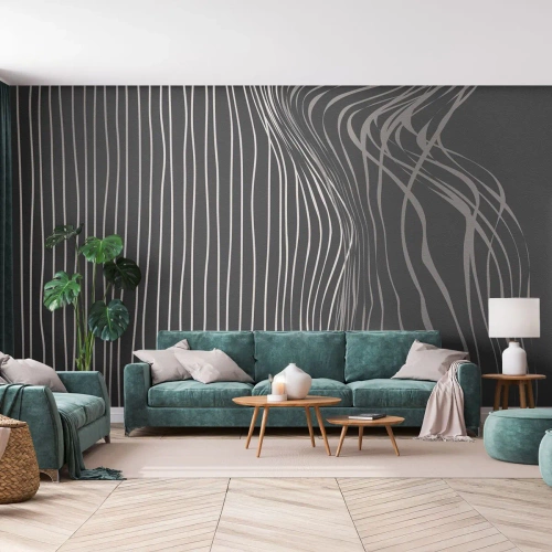 Papier Peint Photo Premium Sand - Rythme et accent - Abstraction, Morceau, Noir et blanc - 200x140 cm