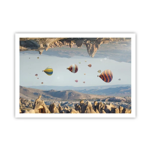 Affiche - Poster - Ballons colorés au-dessus d'un paysage rocheux - 100x70cm - Ici, tout est possible - Décoration murale moderne pour le salon et la chambre ARTTOR