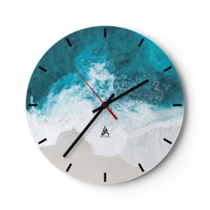 Horloge murale - Pendule murale - Vue aérienne des vagues de l'océan s'écrasant sur un rivage sablonneux - 30x30cm - Caresse naturelle - Décoration murale moderne pour le salon, la cuisine et la chambre ARTTOR