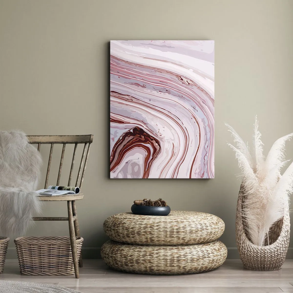 Impression sur toile - Image sur toile - Motif abstrait en rose et blanc - 80x120cm - Tout droit, puis tout en bas - Décoration murale moderne pour le salon et la chambre ARTTOR