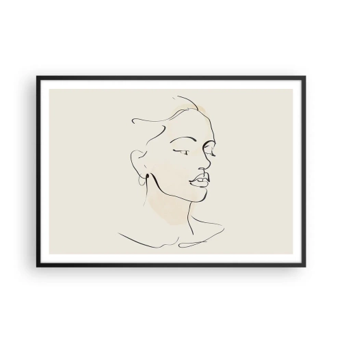 Affiche dans un cadre noir - Poster - Un croquis délicat du visage d'une femme sur un fond clair - 100x70cm - Une ligne certaine - Décoration murale moderne pour le salon et la chambre ARTTOR