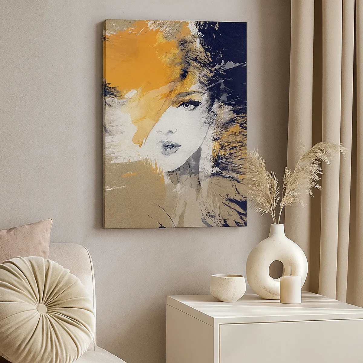 Impression sur toile - Image sur toile - Portrait abstrait d'une femme aux couleurs intenses - 50x70cm - Et la lumière fut - Décoration murale moderne pour le salon et la chambre ARTTOR