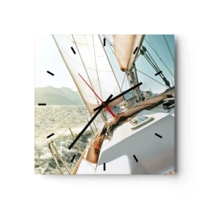 Horloge murale - Pendule murale - Un yacht en pleine mer avec vue sur les montagnes - 30x30cm - Toutes voiles dehors - Décoration murale moderne pour le salon et la chambre ARTTOR