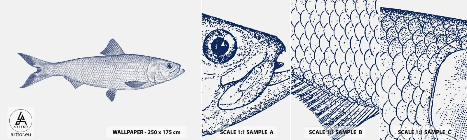 Échantillon de Papier Peint Autocollant Deluxe Sticker - Salutations des mers du nord - Poisson, Animal marin, Style bord de mer - 100x30 cm