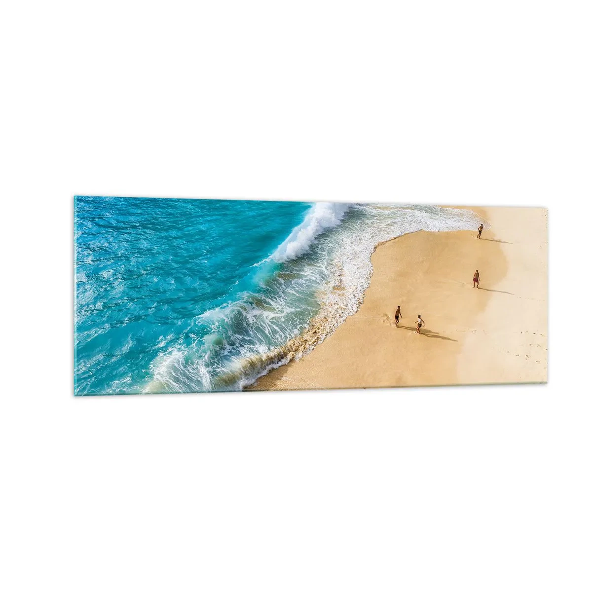 Impression sur verre - Image sur verre - Une plage avec de l'eau turquoise et des gens qui se promènent - 140x50cm - Et ensuite le soleil, la plage… - Décoration murale moderne pour le salon et la chambre ARTTOR