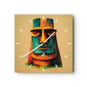Horloge murale - Pendule murale - Statue colorée de l'île de Pâques - 30x30cm - Statuesque et sympathique - Décoration murale moderne pour le salon et la chambre ARTTOR