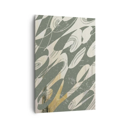 Impression sur toile - Image sur toile - Formes dynamiques dans des tons de vert et d'or - 70x100cm - Abstraction rythmique - Décoration murale moderne pour le salon et la chambre ARTTOR