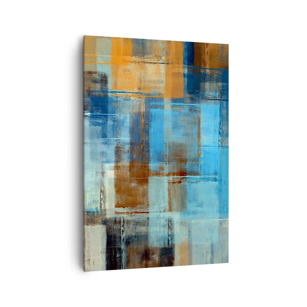 Impression sur toile - Image sur toile - Composition géométrique abstraite dans les tons de bleu et de marron - 70x100cm - A travers le voile bleu - Décoration murale moderne pour le salon et la chambre ARTTOR