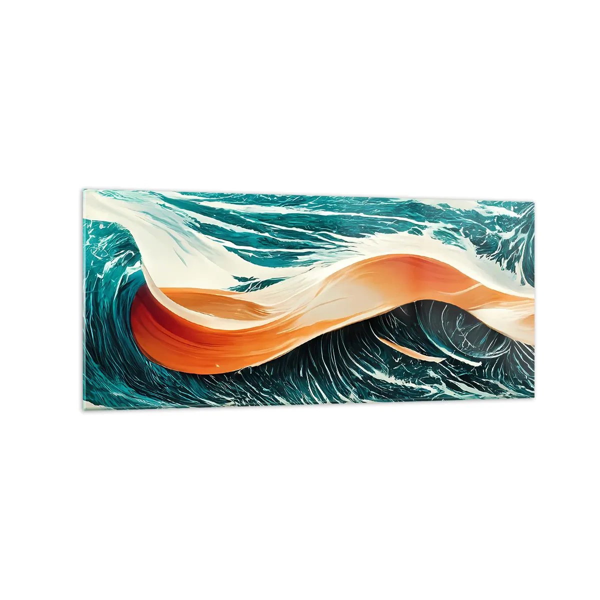 Impression sur verre - Image sur verre - Vagues de mer dynamiques avec ruban abstrait - 120x50cm - Le rêve d'un surfeur - Décoration murale moderne pour le salon et la chambre ARTTOR