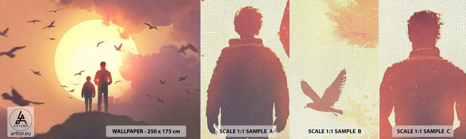 Échantillon de Papier Peint Premium Canvas - Face à face avec le soleil - Abstraction, Fantaisie, Morceau - 100x30 cm